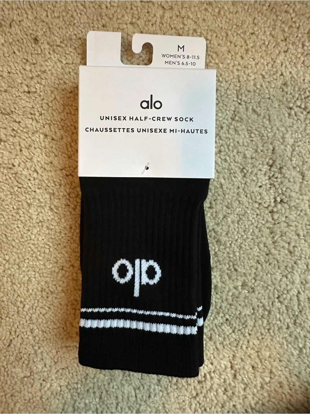 ALO Yoga Black Half-Crew Socks with White Logo